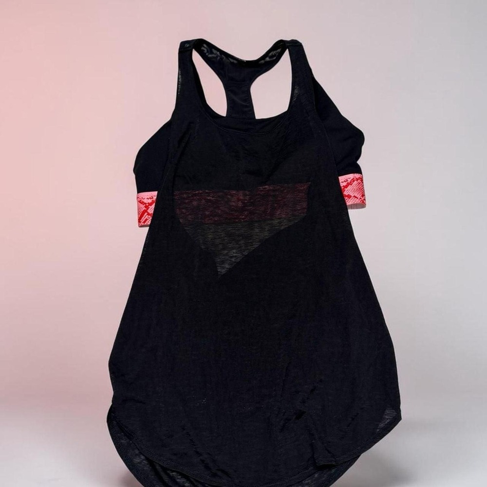 Fabletics 2-in-1 Tank Top with Built-in Sports Bra and Pink Python Trim - Small